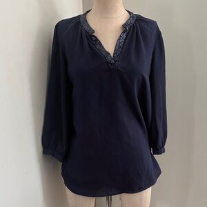 Old Navy navy blue women’s blouse with sequin v-neck collar size small